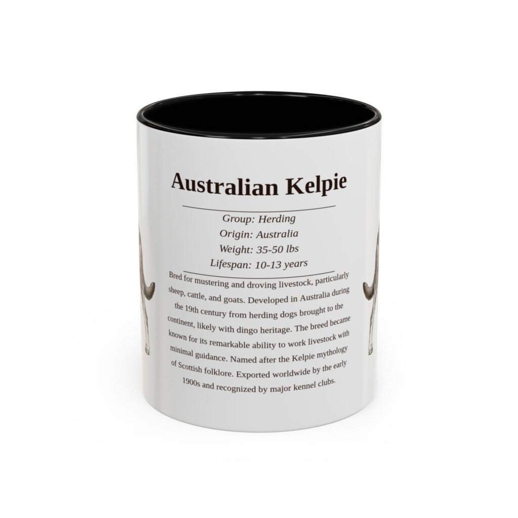 11oz Australian Kelpie Mug, Illustrated Dog Breed Facts Coffee Mug, Vintage Dog Keepsake Gift