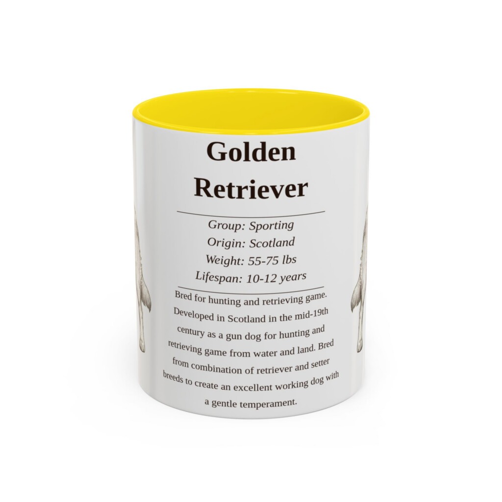 11oz Golden Retriever Mug, Illustrated Dog Breed Facts Coffee Mug, Vintage Dog Keepsake Gift