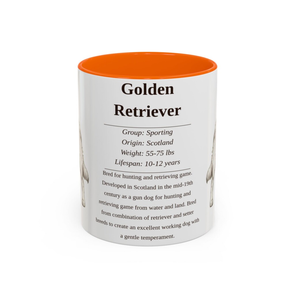 11oz Golden Retriever Mug, Illustrated Dog Breed Facts Coffee Mug, Vintage Dog Keepsake Gift