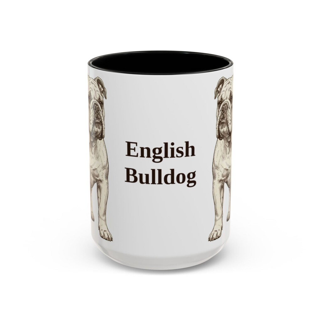 15oz English Bulldog Mug, Vintage Dog Portrait Coffee Mug, Dog Lover Gift