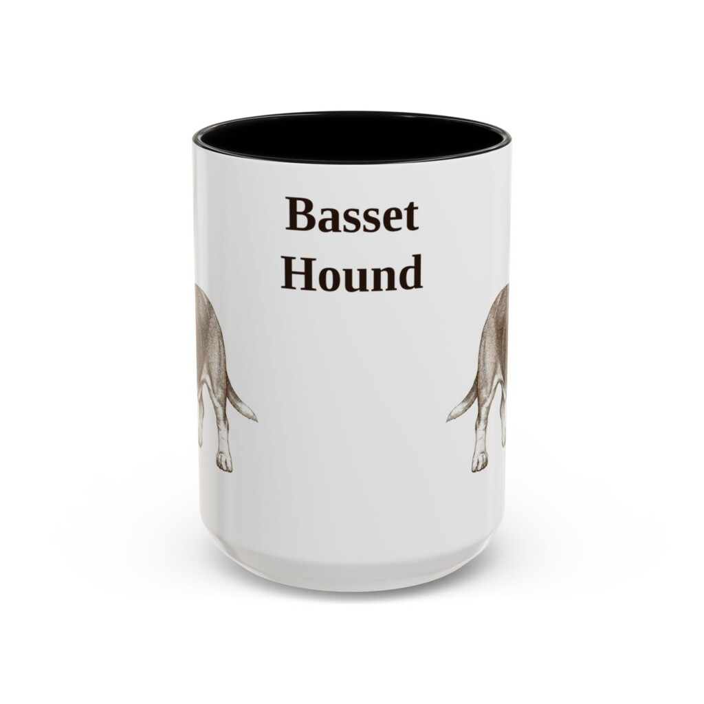 15oz Basset Hound Mug, Vintage Dog Portrait Coffee Mug, Dog Lover Gift