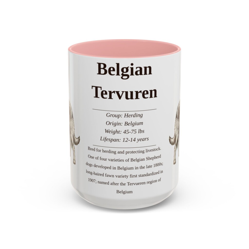 15oz Belgian Tervuren Mug, Illustrated Dog Breed Facts Coffee Mug, Vintage Dog Keepsake Gift