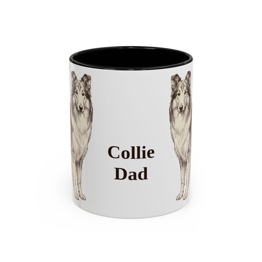 11oz Collie Dog Dad Mug, Vintage Sketch Coffee Mug, Dog Dad Gift