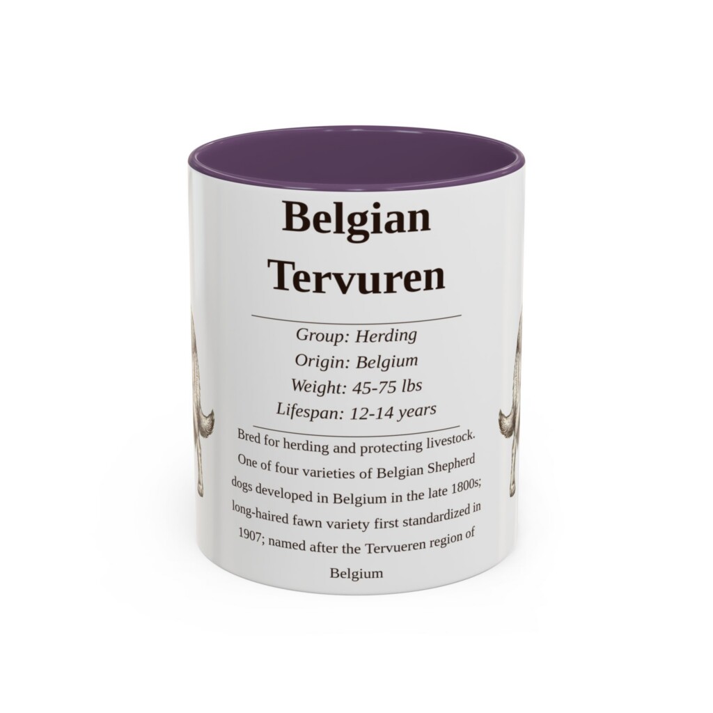 11oz Belgian Tervuren Mug, Illustrated Dog Breed Facts Coffee Mug, Vintage Dog Keepsake Gift