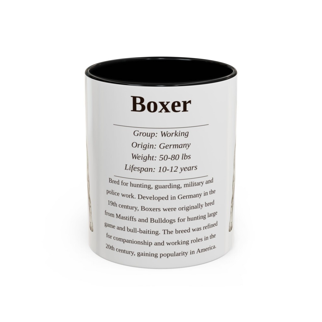 11oz Boxer Mug, Illustrated Dog Breed Facts Coffee Mug, Vintage Dog Keepsake Gift