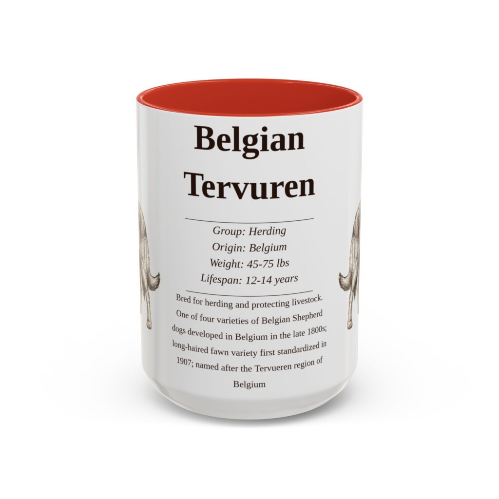15oz Belgian Tervuren Mug, Illustrated Dog Breed Facts Coffee Mug, Vintage Dog Keepsake Gift