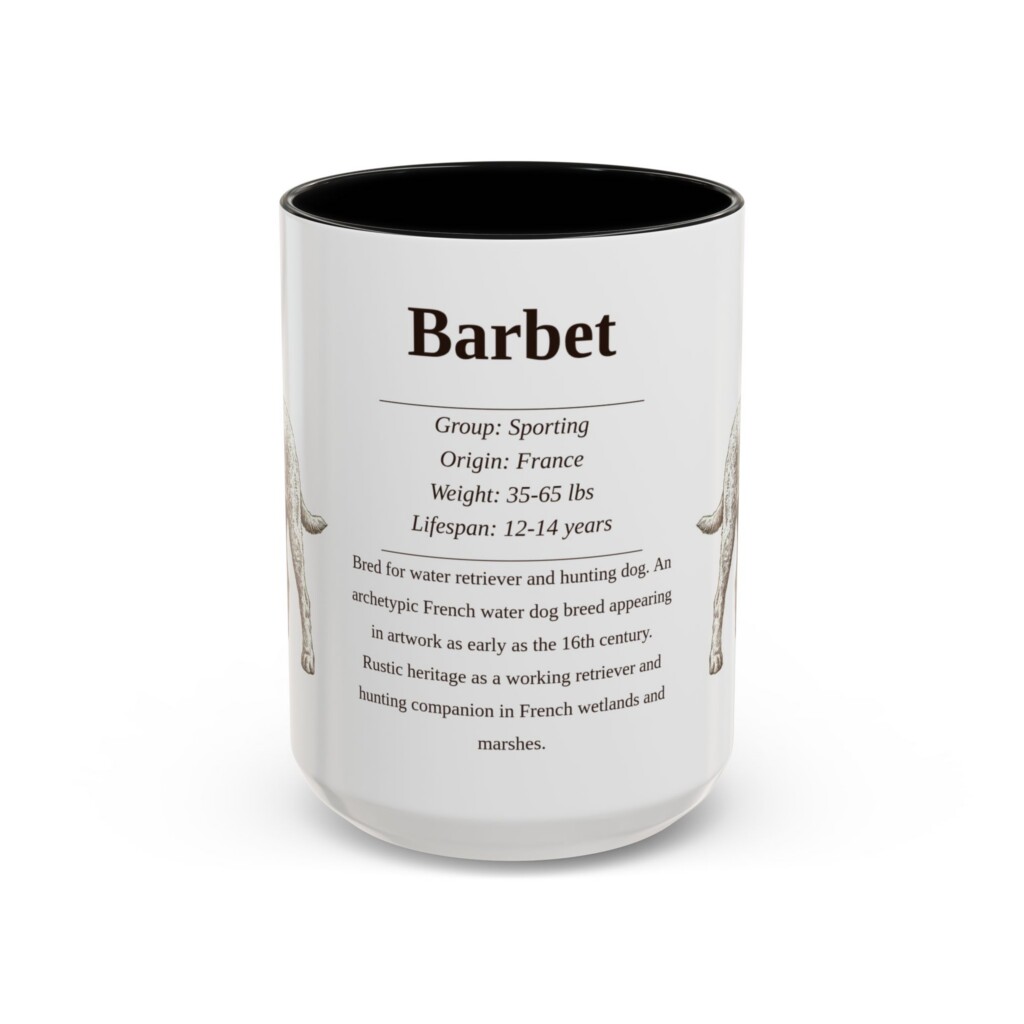 15oz Barbet Mug, Illustrated Dog Breed Facts Coffee Mug, Vintage Dog Keepsake Gift