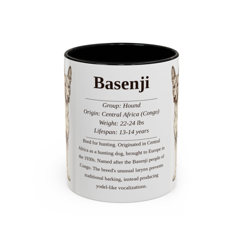 11oz Basenji Mug, Illustrated Dog Breed Facts Coffee Mug, Vintage Dog Keepsake Gift