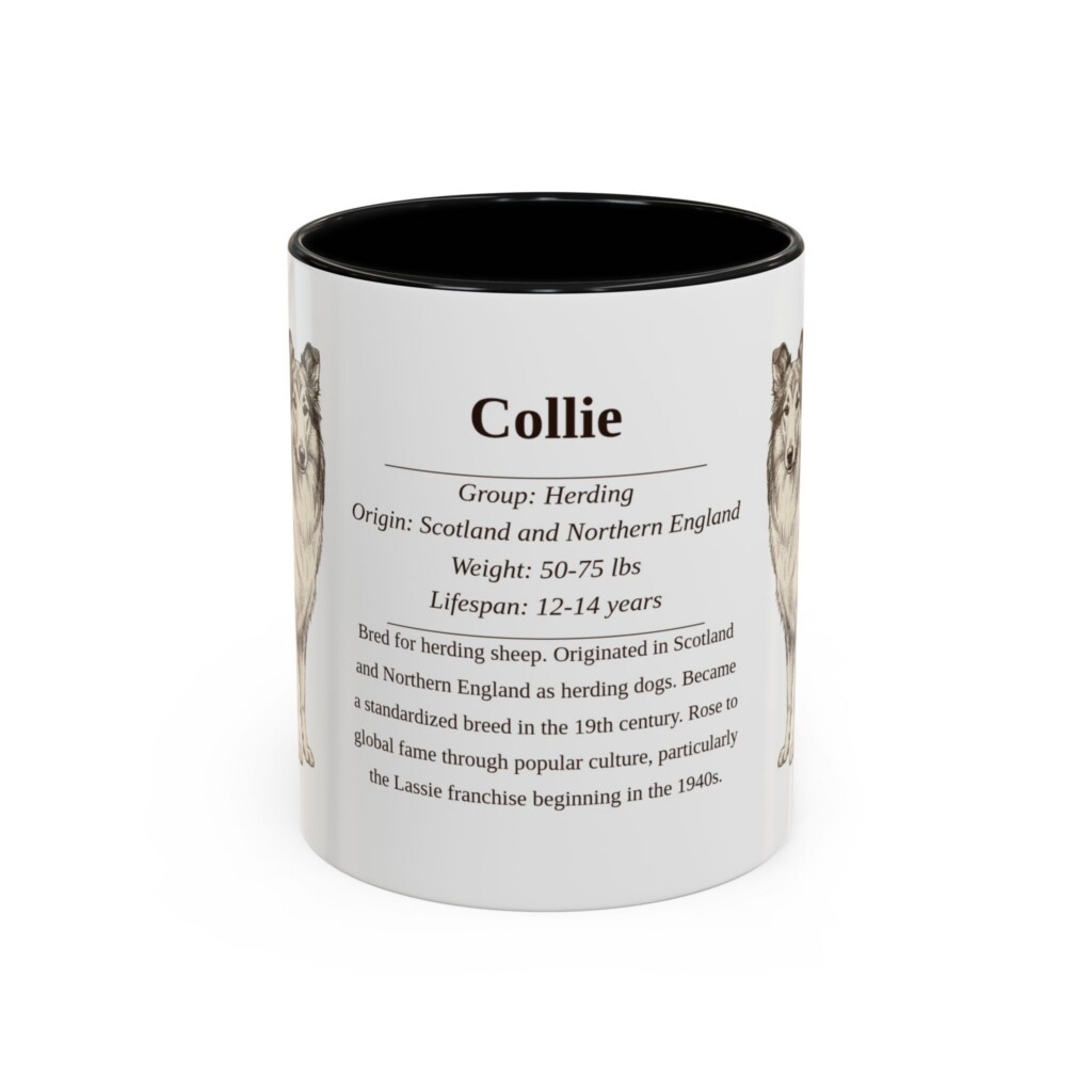 11oz Collie Mug, Illustrated Dog Breed Facts Coffee Mug, Vintage Dog Keepsake Gift
