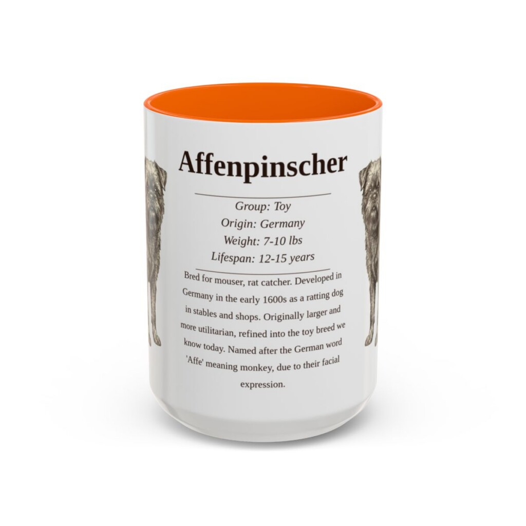 affenpinscher-mug-writeup-orange-1 15oz Affenpinscher Mug, Illustrated Dog Breed Facts Coffee Mug, Vintage Dog Keepsake Gift