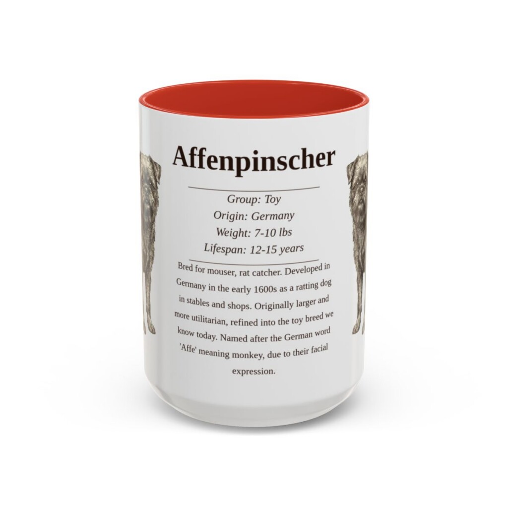 affenpinscher-mug-writeup-red-1 15oz Affenpinscher Mug, Illustrated Dog Breed Facts Coffee Mug, Vintage Dog Keepsake Gift