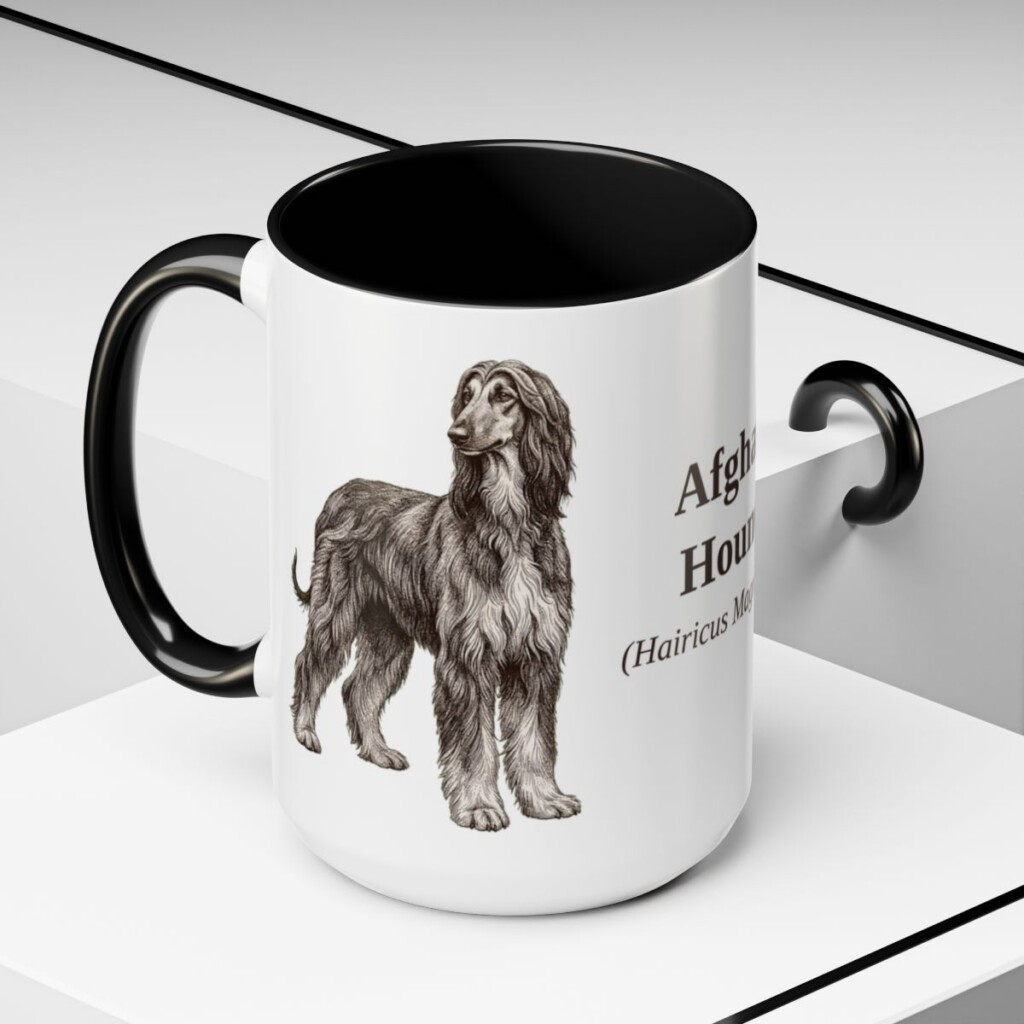 afghan-hound-mug-latin-black-context-2-3 15oz Afghan Hound Latin Mug, Afghan Hound, Vintage Dog Coffee Mug, Dog Lover Gift