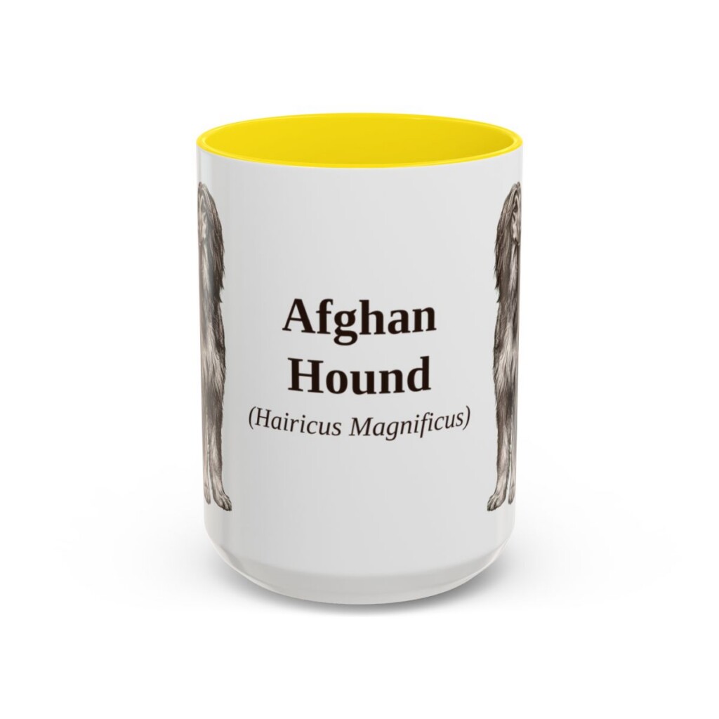 afghan-hound-mug-latin-yellow-3 15oz Afghan Hound Latin Mug, Afghan Hound, Vintage Dog Coffee Mug, Dog Lover Gift