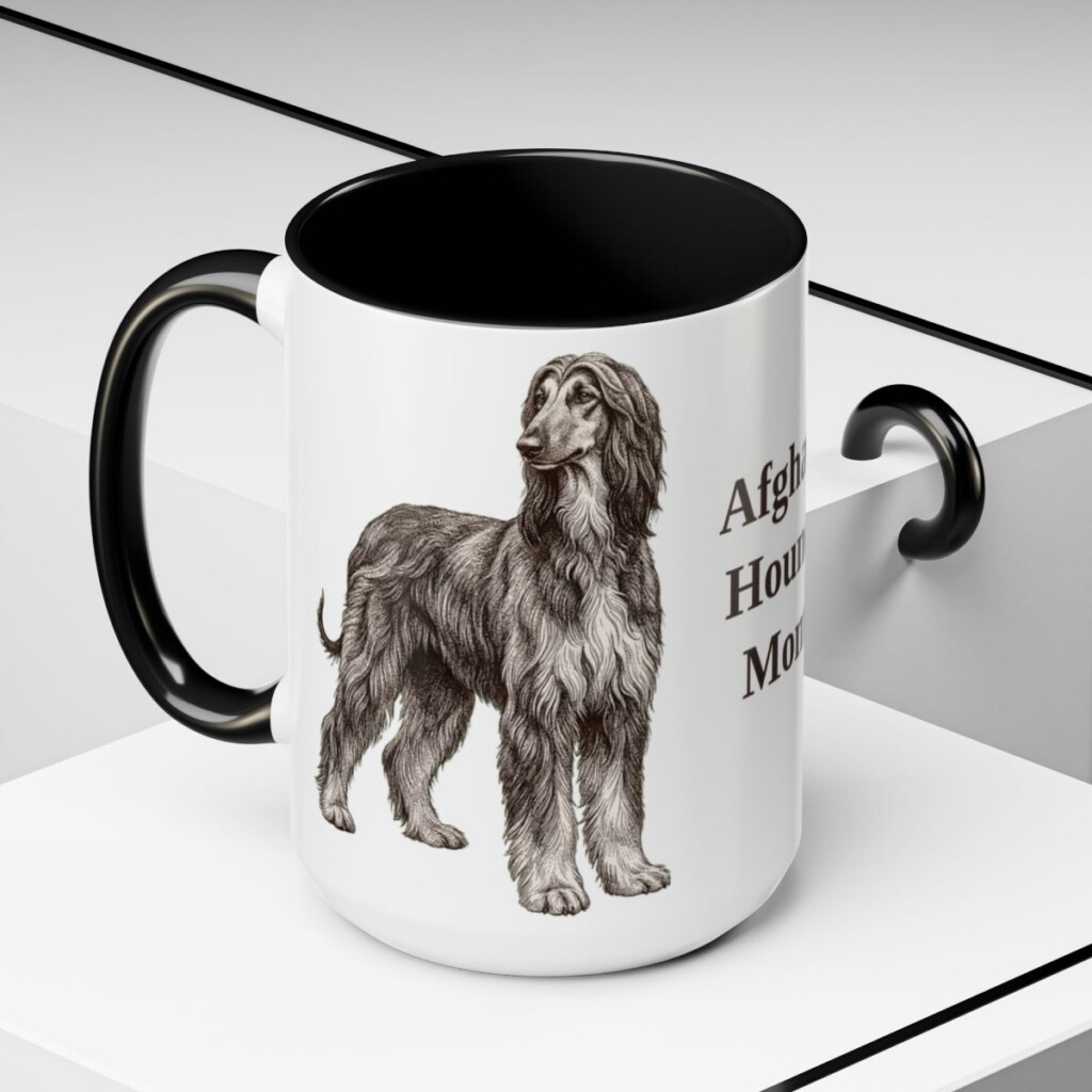 15oz Afghan Hound Dog Mom Mug, Vintage Sketch Coffee Mug, Dog Mom Gift