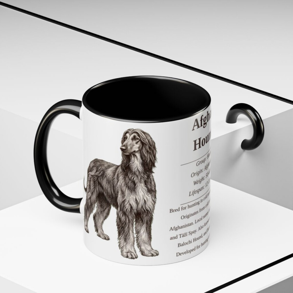 11oz Afghan Hound Mug, Illustrated Dog Breed Facts Coffee Mug, Vintage Dog Keepsake Gift