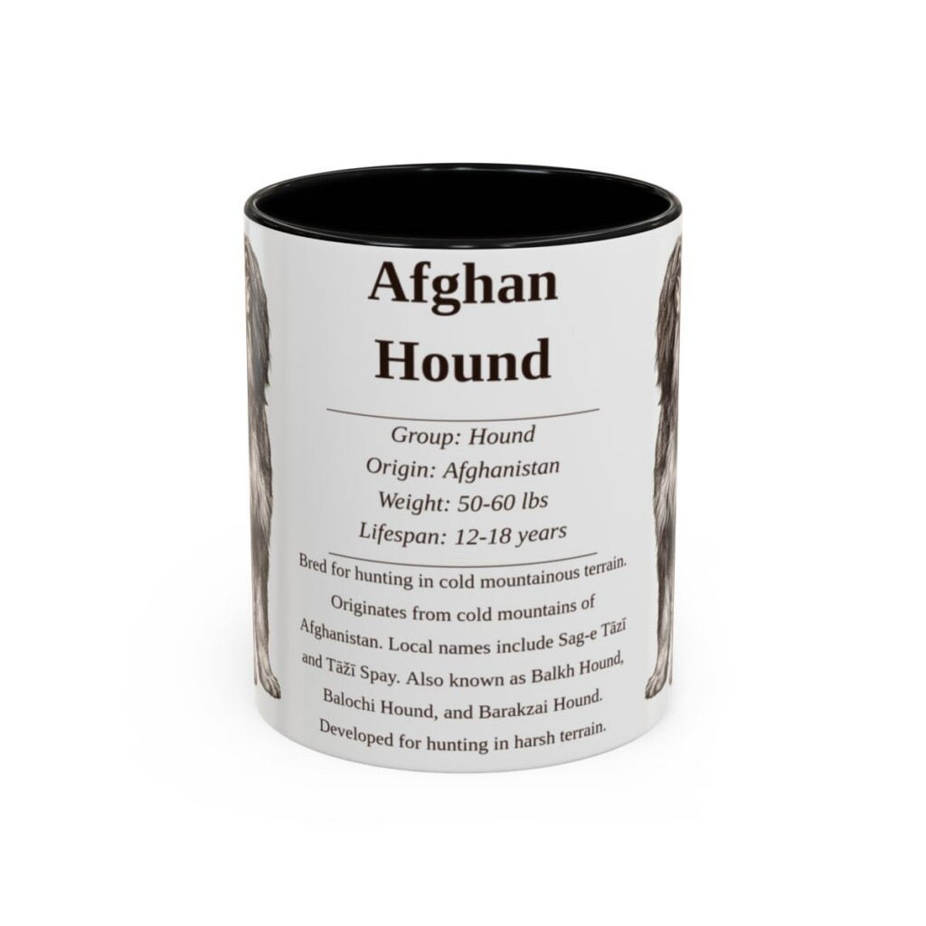 11oz Afghan Hound Mug, Illustrated Dog Breed Facts Coffee Mug, Vintage Dog Keepsake Gift