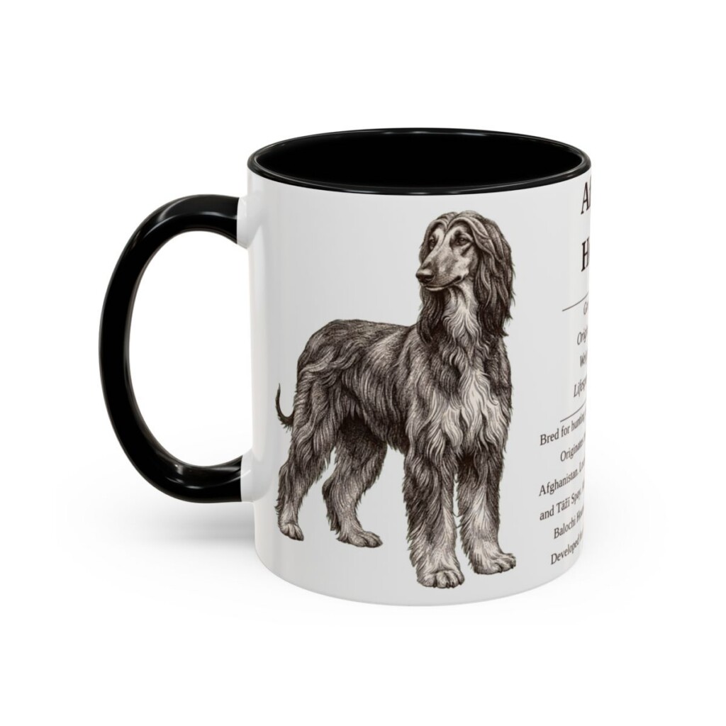 11oz Afghan Hound Mug, Illustrated Dog Breed Facts Coffee Mug, Vintage Dog Keepsake Gift