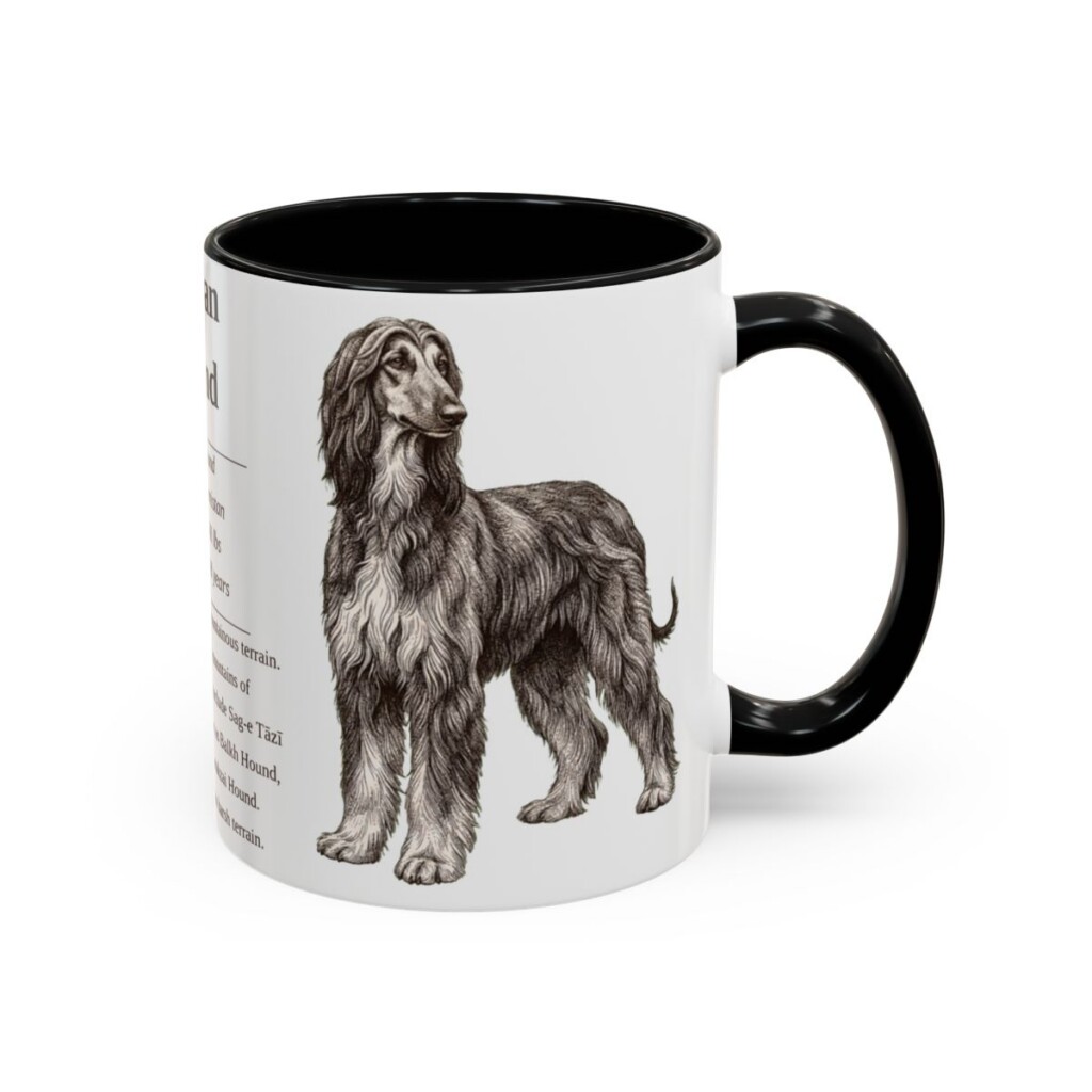 11oz Afghan Hound Mug, Illustrated Dog Breed Facts Coffee Mug, Vintage Dog Keepsake Gift