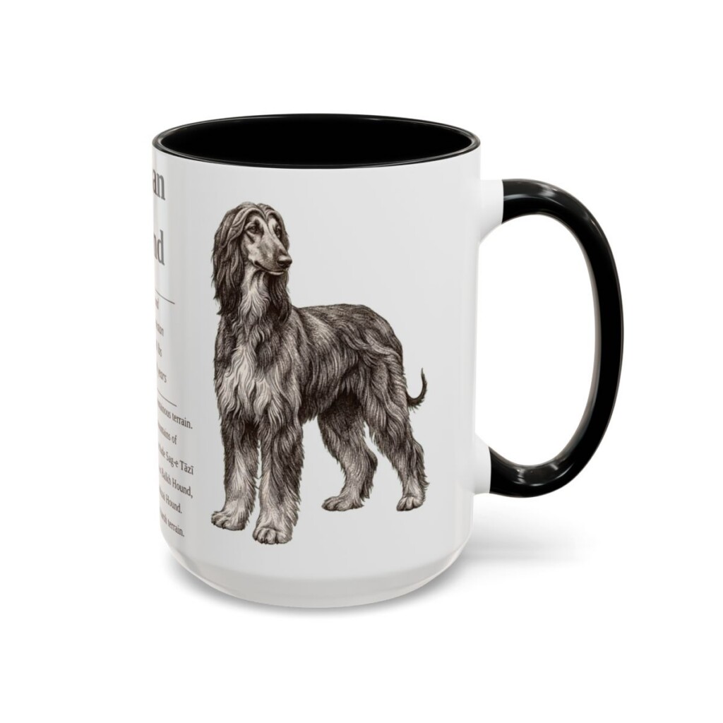 afghan-hound-mug-writeup-black-right-3 15oz Afghan Hound Mug, Illustrated Dog Breed Facts Coffee Mug, Vintage Dog Keepsake Gift