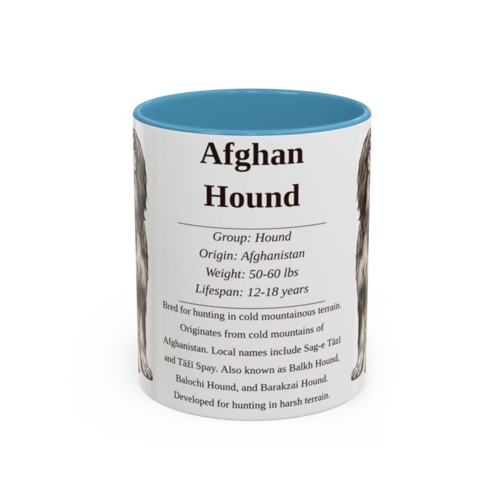 11oz Afghan Hound Mug, Illustrated Dog Breed Facts Coffee Mug, Vintage Dog Keepsake Gift