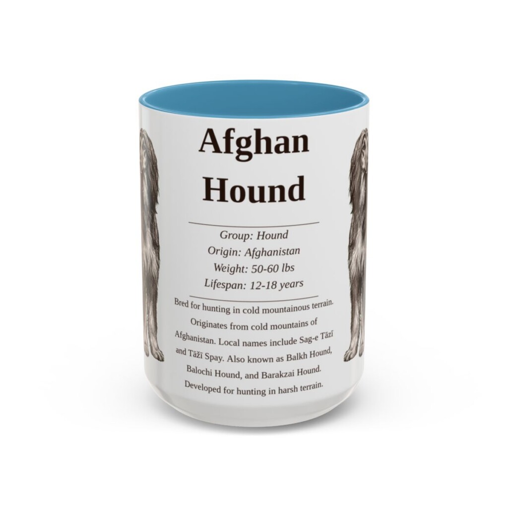 afghan-hound-mug-writeup-light-blue-3 15oz Afghan Hound Mug, Illustrated Dog Breed Facts Coffee Mug, Vintage Dog Keepsake Gift