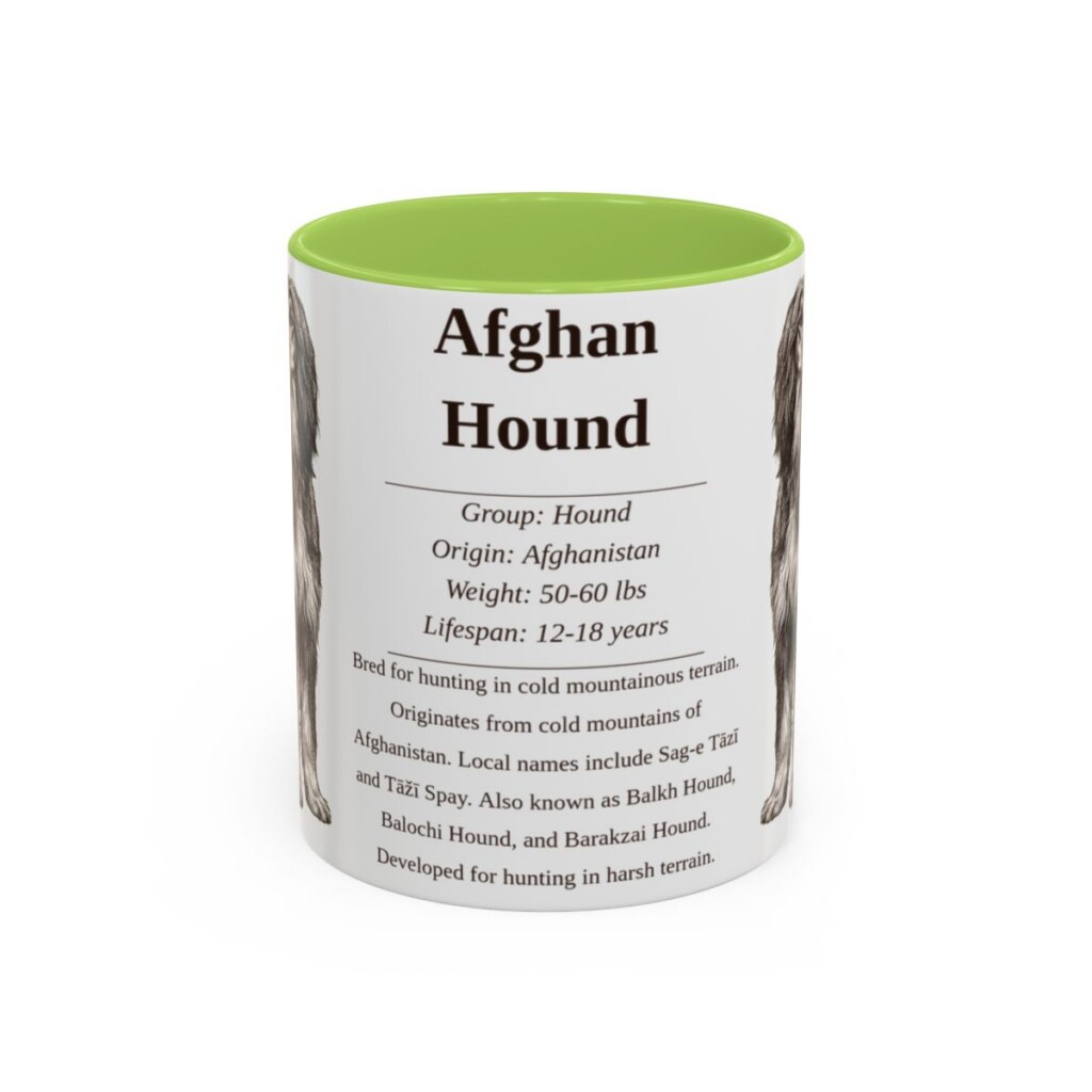 11oz Afghan Hound Mug, Illustrated Dog Breed Facts Coffee Mug, Vintage Dog Keepsake Gift