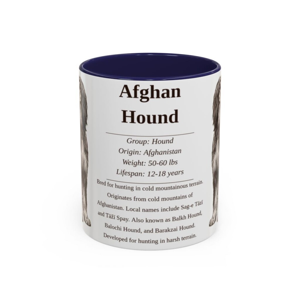 11oz Afghan Hound Mug, Illustrated Dog Breed Facts Coffee Mug, Vintage Dog Keepsake Gift