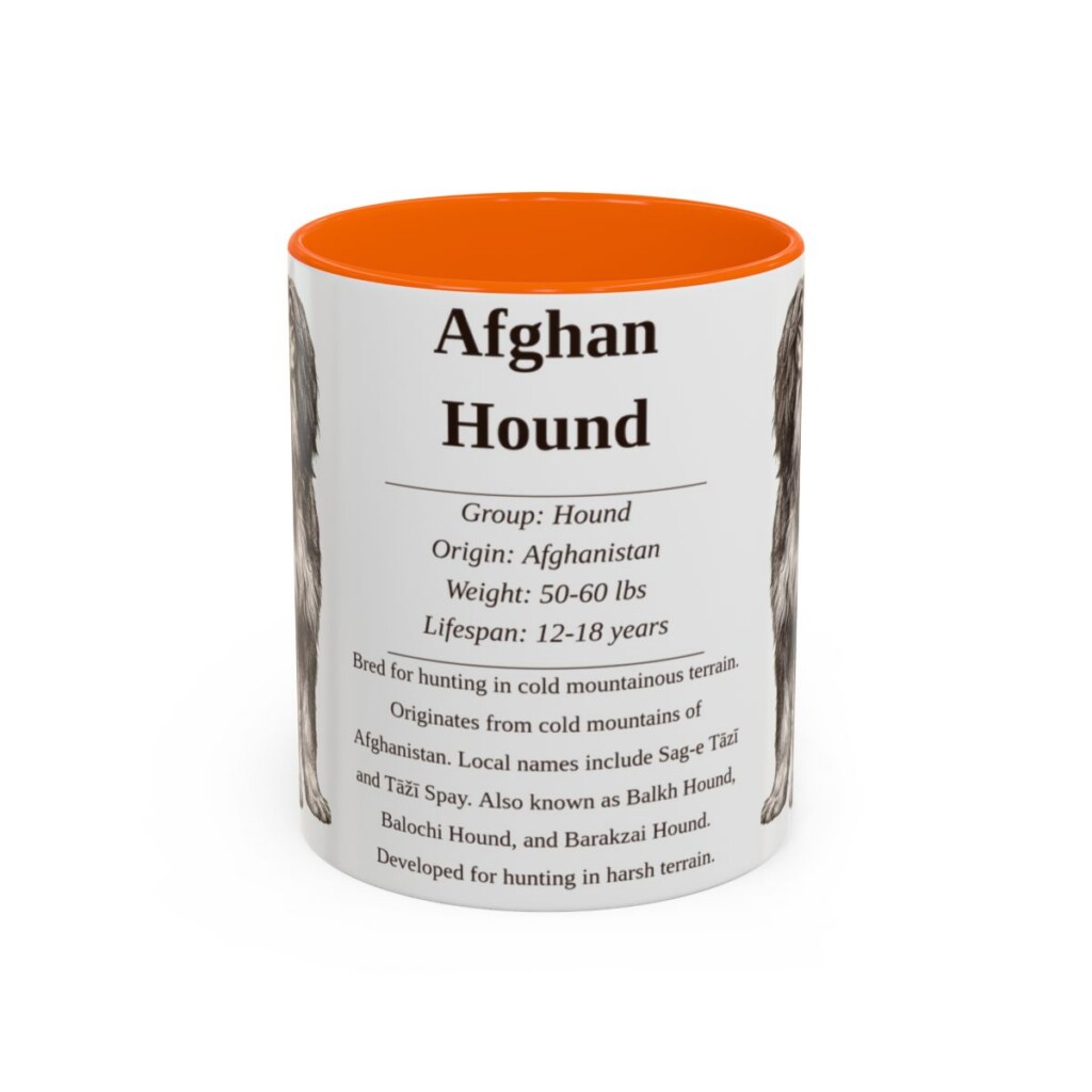 11oz Afghan Hound Mug, Illustrated Dog Breed Facts Coffee Mug, Vintage Dog Keepsake Gift