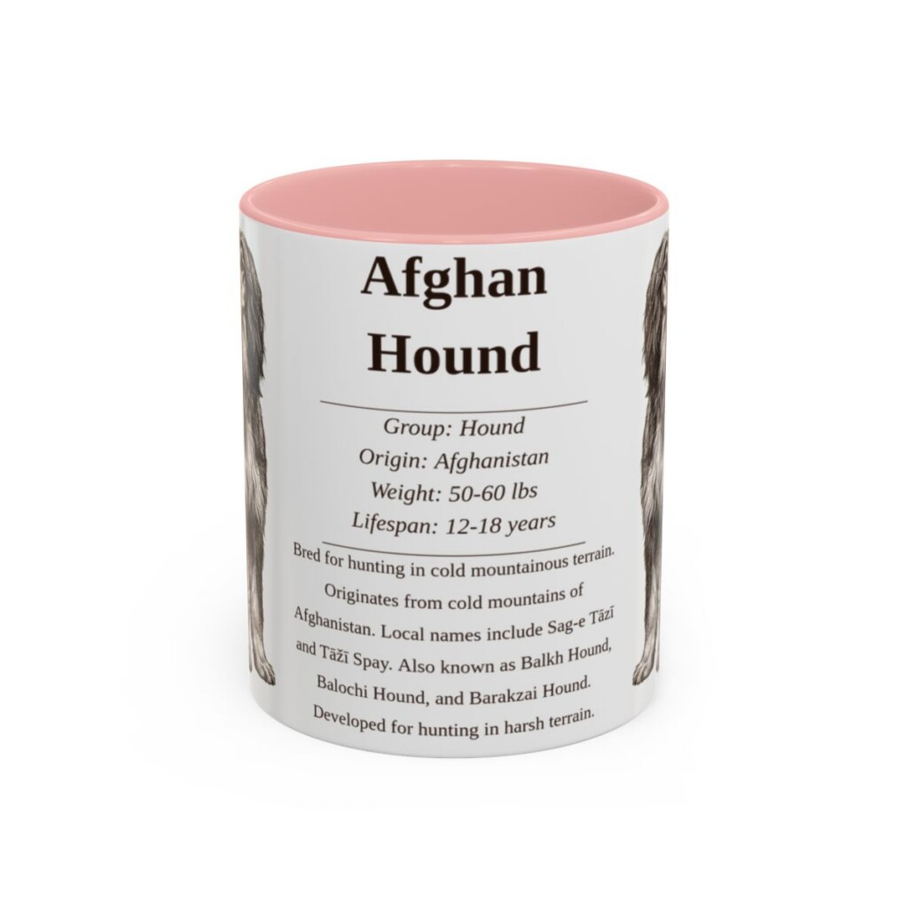 11oz Afghan Hound Mug, Illustrated Dog Breed Facts Coffee Mug, Vintage Dog Keepsake Gift