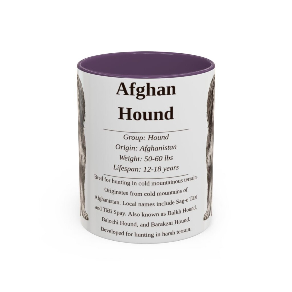 11oz Afghan Hound Mug, Illustrated Dog Breed Facts Coffee Mug, Vintage Dog Keepsake Gift