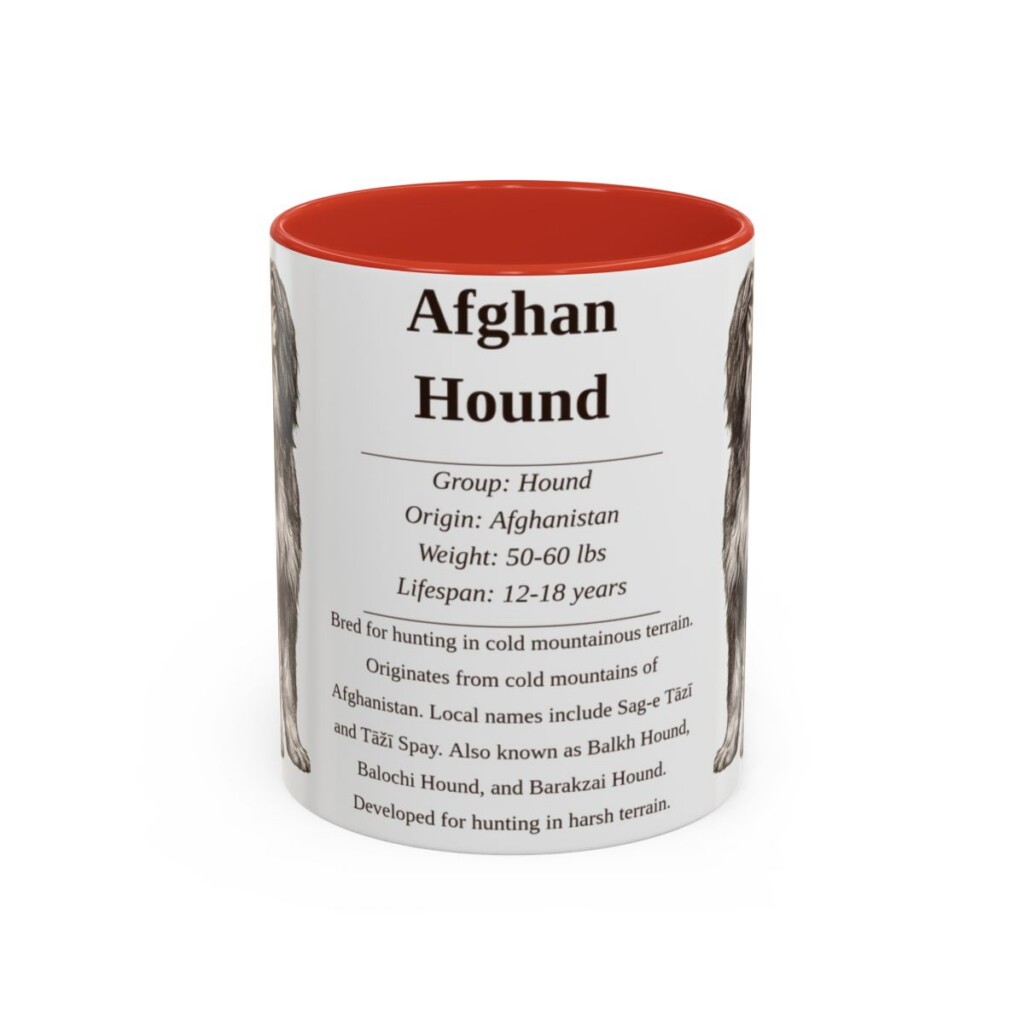 11oz Afghan Hound Mug, Illustrated Dog Breed Facts Coffee Mug, Vintage Dog Keepsake Gift