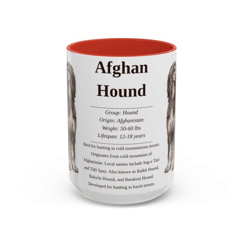 afghan-hound-mug-writeup-red-3 15oz Afghan Hound Mug, Illustrated Dog Breed Facts Coffee Mug, Vintage Dog Keepsake Gift