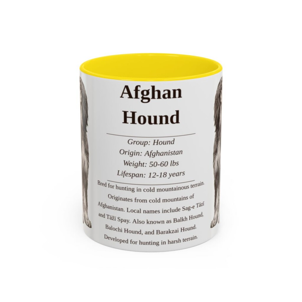 11oz Afghan Hound Mug, Illustrated Dog Breed Facts Coffee Mug, Vintage Dog Keepsake Gift