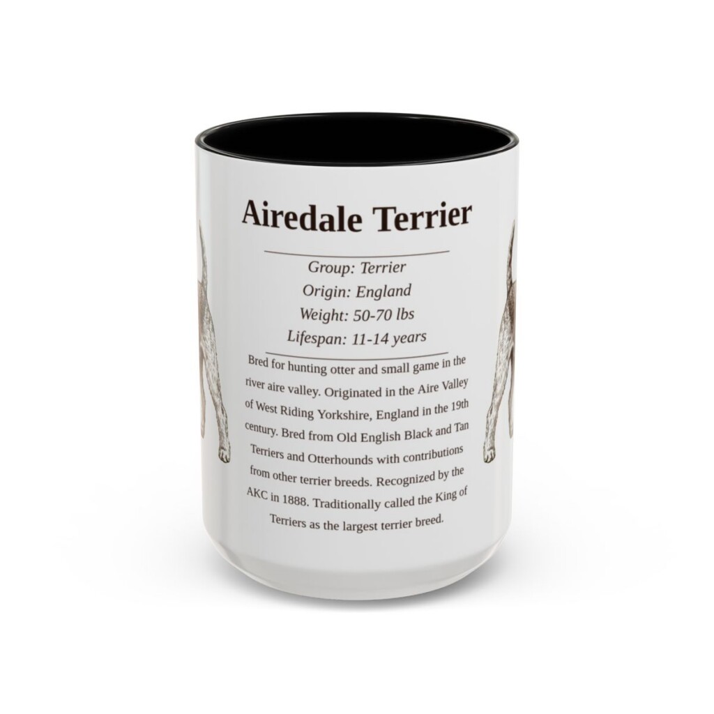 15oz Airedale Terrier Mug, Illustrated Dog Breed Facts Coffee Mug, Vintage Dog Keepsake Gift