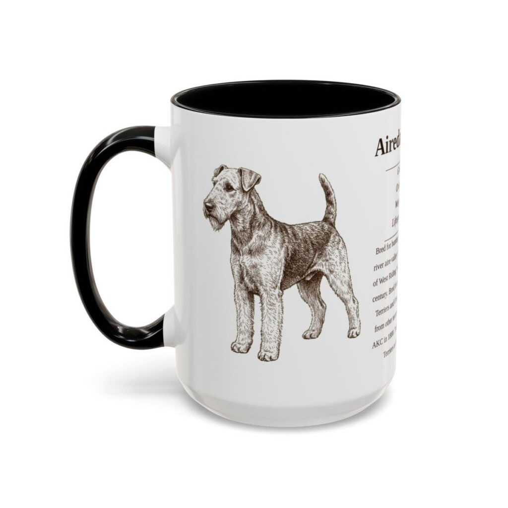 15oz Airedale Terrier Mug, Illustrated Dog Breed Facts Coffee Mug, Vintage Dog Keepsake Gift