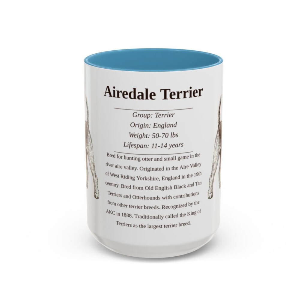 15oz Airedale Terrier Mug, Illustrated Dog Breed Facts Coffee Mug, Vintage Dog Keepsake Gift