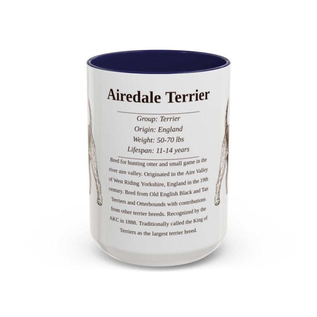 15oz Airedale Terrier Mug, Illustrated Dog Breed Facts Coffee Mug, Vintage Dog Keepsake Gift