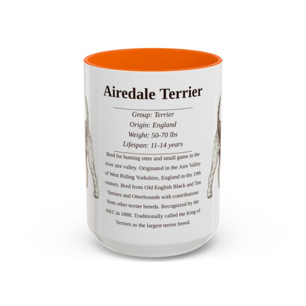 15oz Airedale Terrier Mug, Illustrated Dog Breed Facts Coffee Mug, Vintage Dog Keepsake Gift