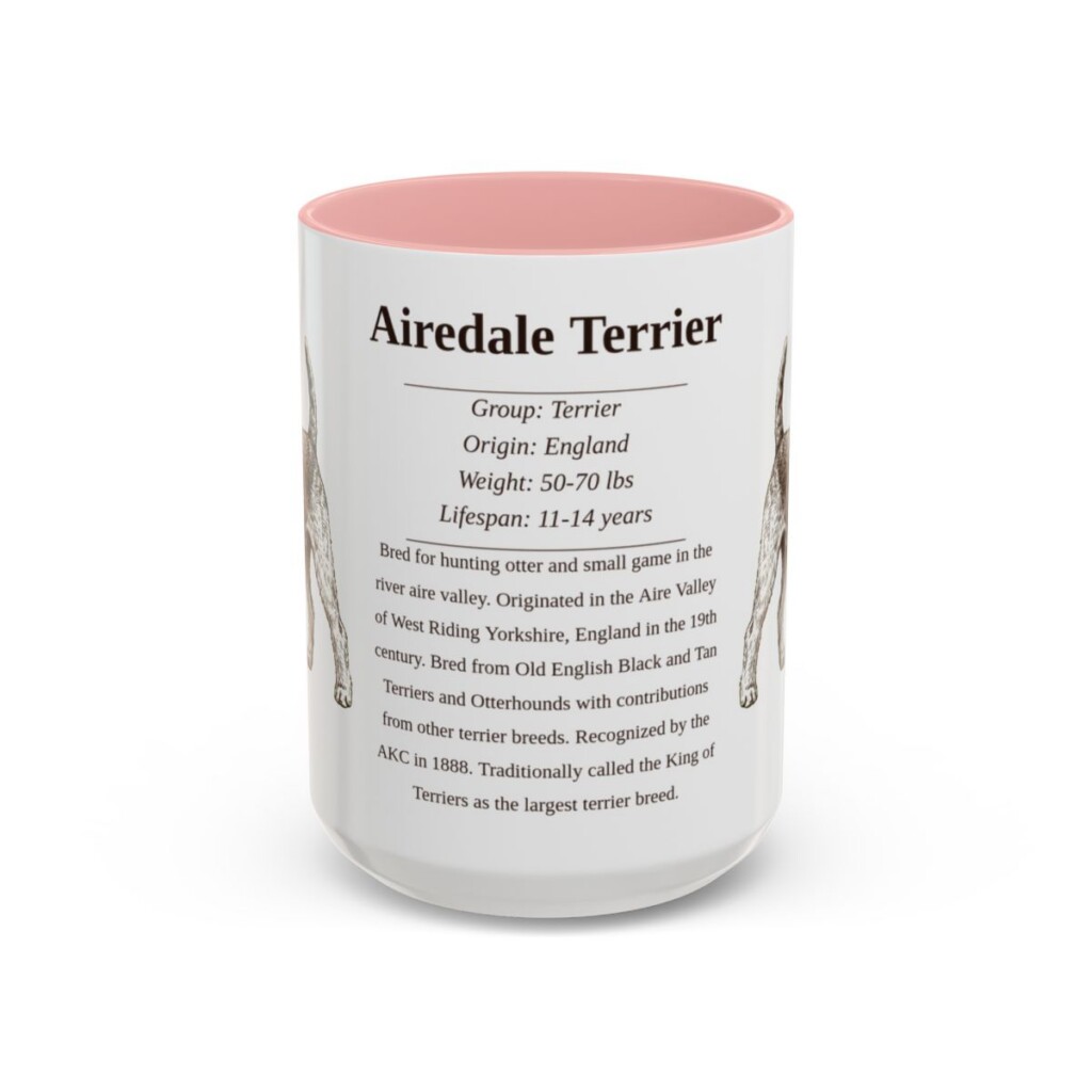 15oz Airedale Terrier Mug, Illustrated Dog Breed Facts Coffee Mug, Vintage Dog Keepsake Gift