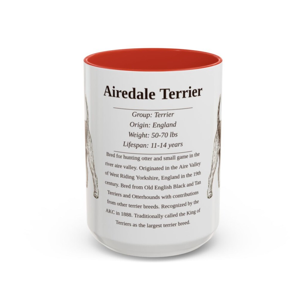 15oz Airedale Terrier Mug, Illustrated Dog Breed Facts Coffee Mug, Vintage Dog Keepsake Gift