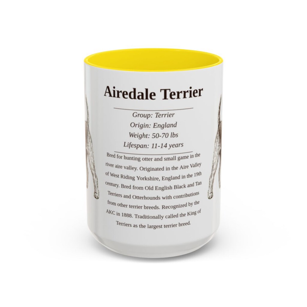 15oz Airedale Terrier Mug, Illustrated Dog Breed Facts Coffee Mug, Vintage Dog Keepsake Gift