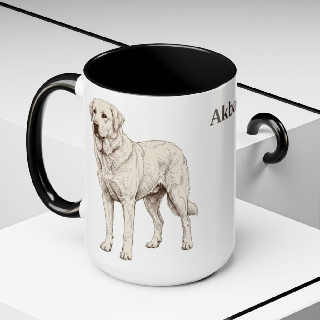 15oz Akbash Mug, Vintage Dog Portrait Coffee Mug, Dog Lover Gift