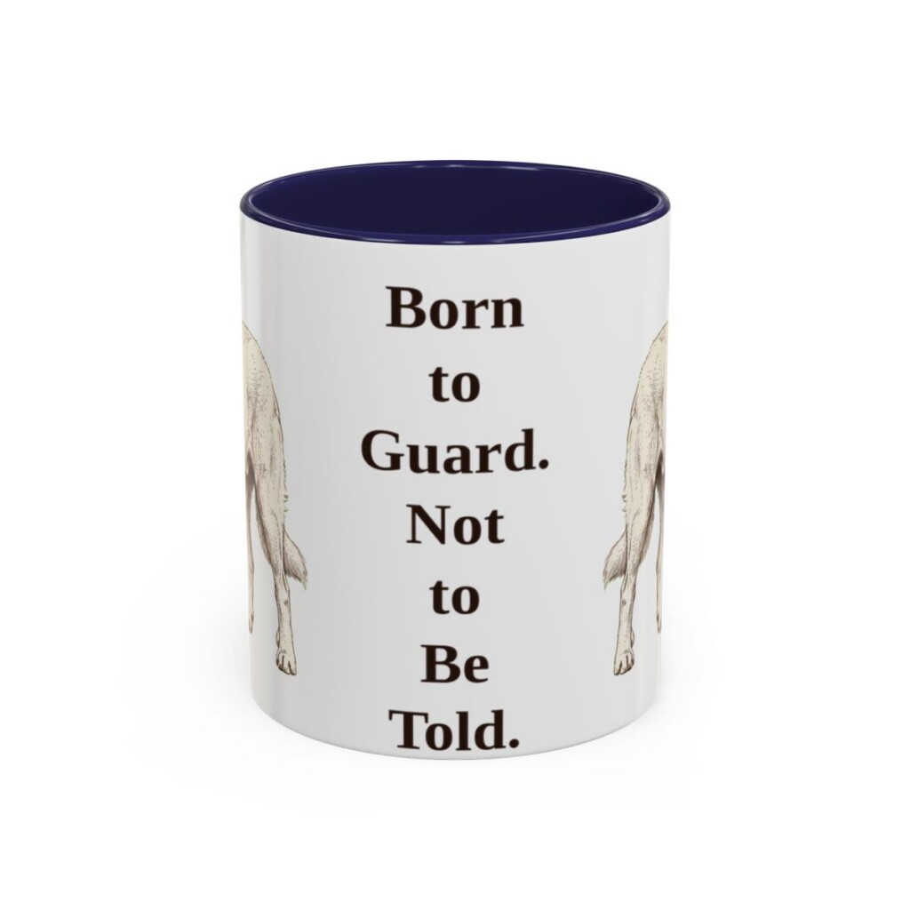 akbash-mug-humor-navy-1 11oz Funny Akbash Mug, Born to Guard. Not to Be Told., Vintage Dog Coffee Mug, Dog Lover Gift