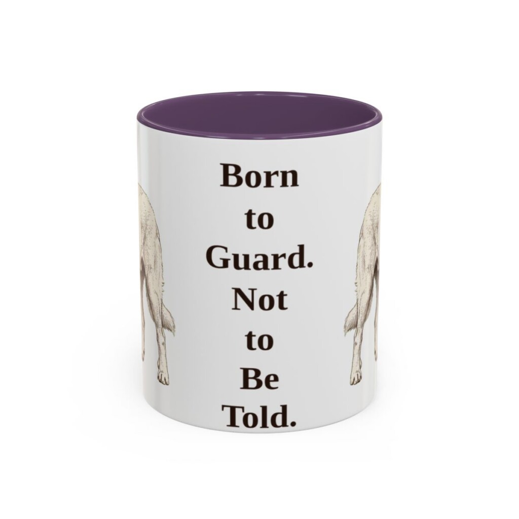akbash-mug-humor-purple-1 11oz Funny Akbash Mug, Born to Guard. Not to Be Told., Vintage Dog Coffee Mug, Dog Lover Gift