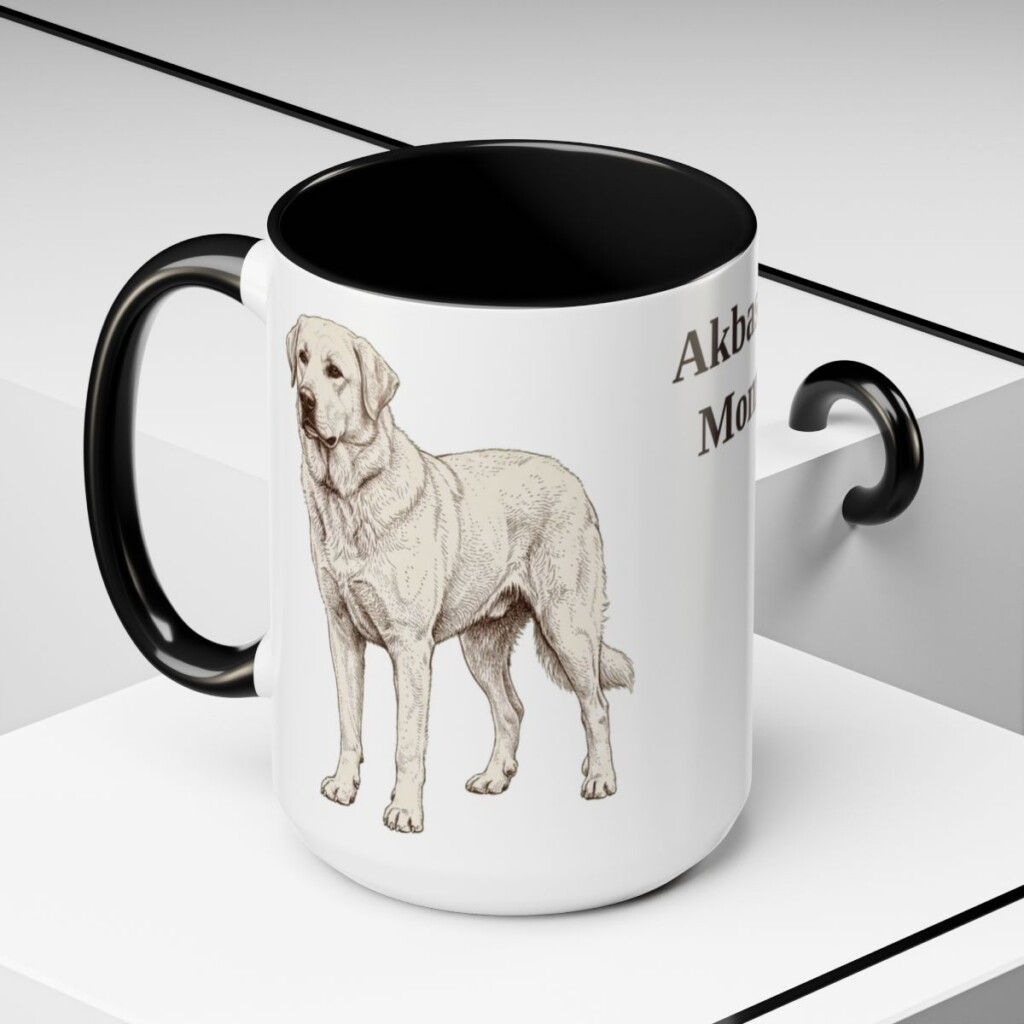 15oz Akbash Dog Mom Mug, Vintage Sketch Coffee Mug, Dog Mom Gift