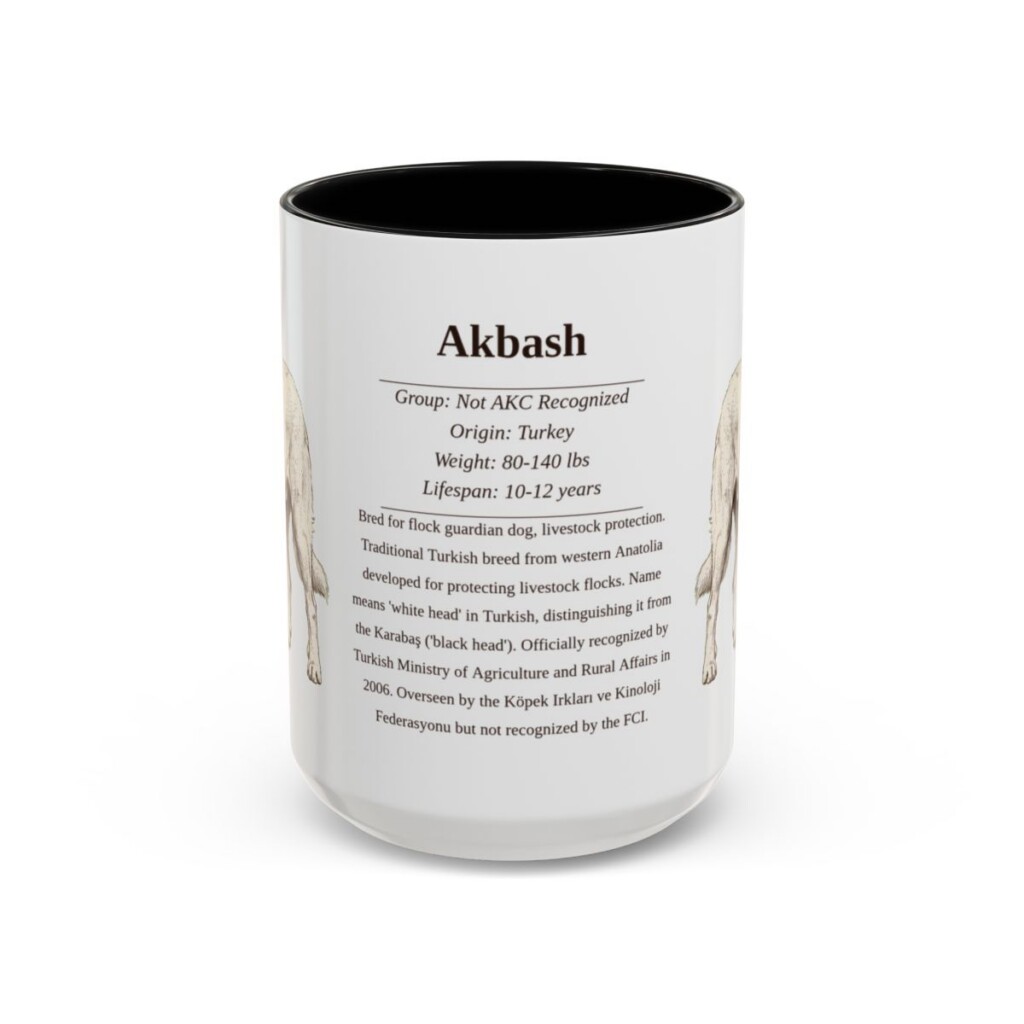 15oz Akbash Mug, Illustrated Dog Breed Facts Coffee Mug, Vintage Dog Keepsake Gift
