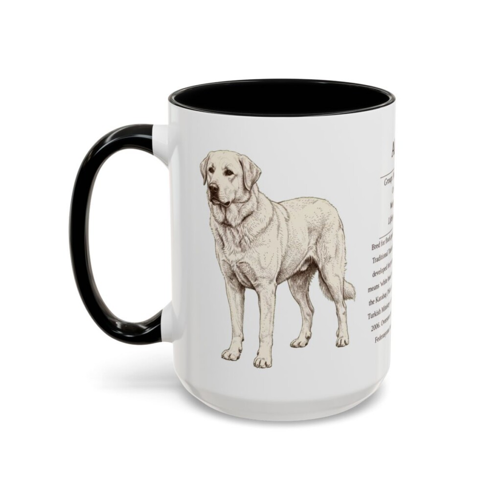 15oz Akbash Mug, Illustrated Dog Breed Facts Coffee Mug, Vintage Dog Keepsake Gift