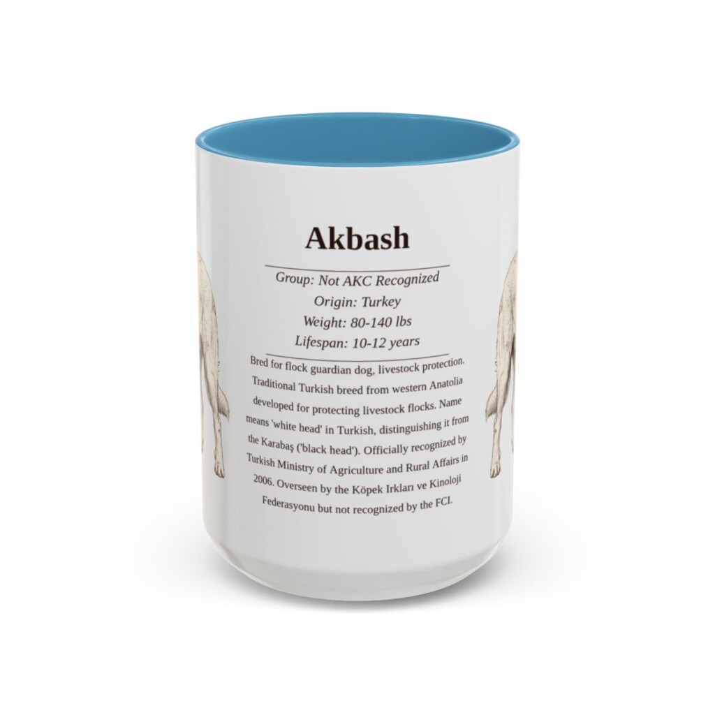 15oz Akbash Mug, Illustrated Dog Breed Facts Coffee Mug, Vintage Dog Keepsake Gift