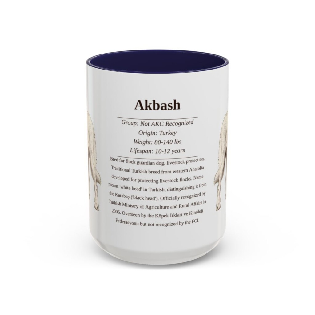 15oz Akbash Mug, Illustrated Dog Breed Facts Coffee Mug, Vintage Dog Keepsake Gift
