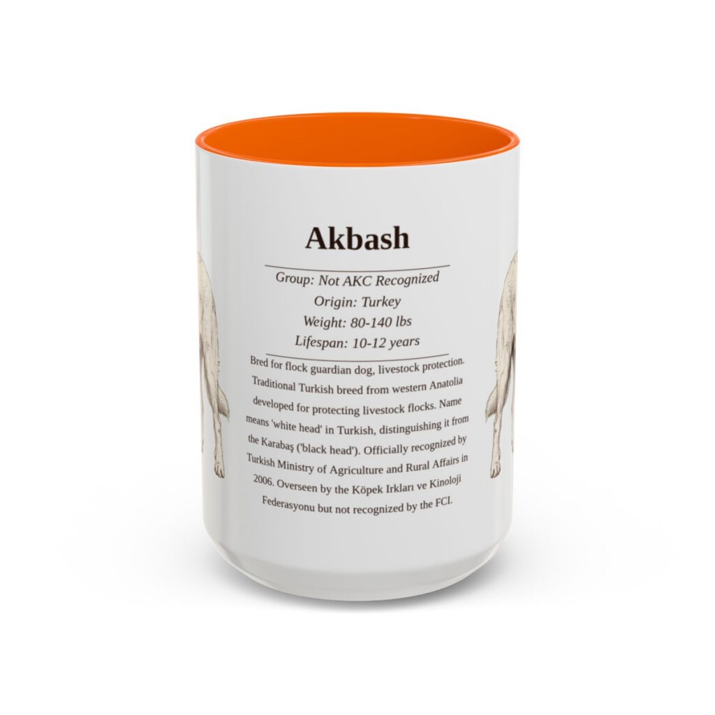 15oz Akbash Mug, Illustrated Dog Breed Facts Coffee Mug, Vintage Dog Keepsake Gift